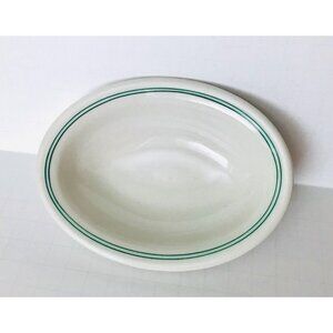 Antique 1912-1920s Small Stoneware Dish Green Band Oval 5.25" Shenango Versatile